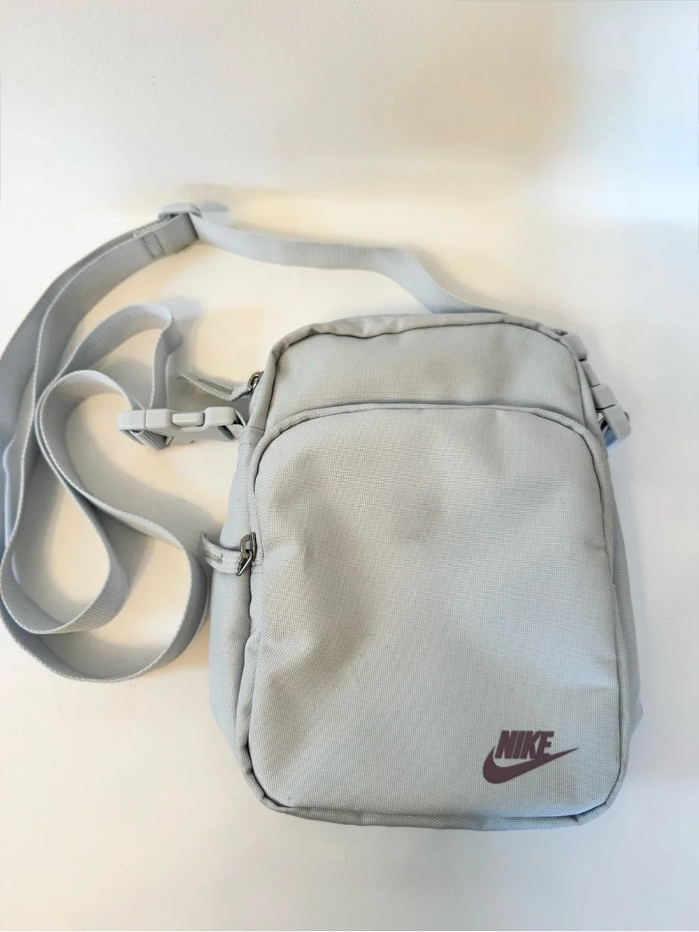 Nike Small Light Blue Crossbody Bag with Purple Logo